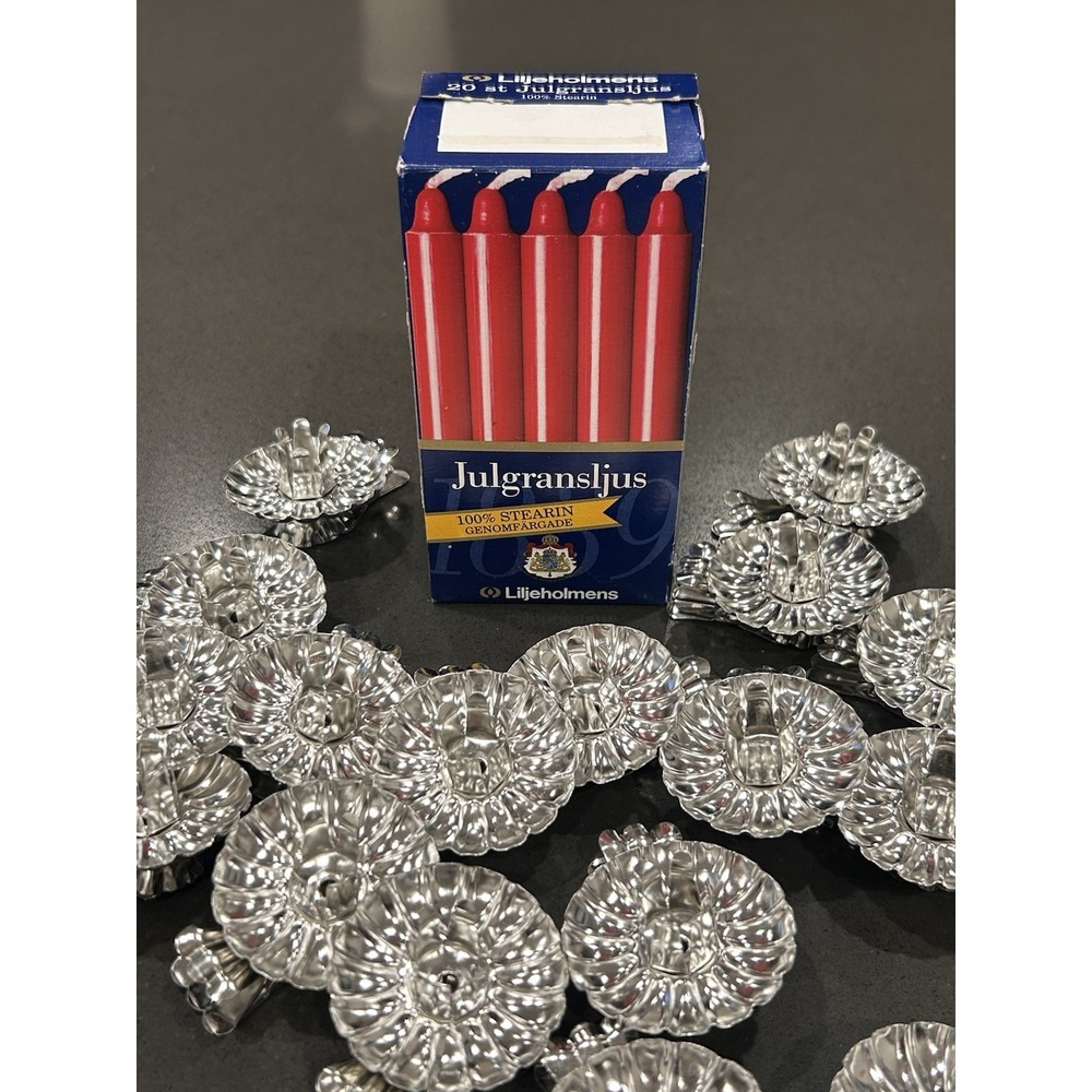Sweden Christmas Stearin Candles Prima Julgransljus Liljeholmens & Tin Clips